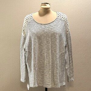 Susina White and Black Striped Top With Eyelet Detail